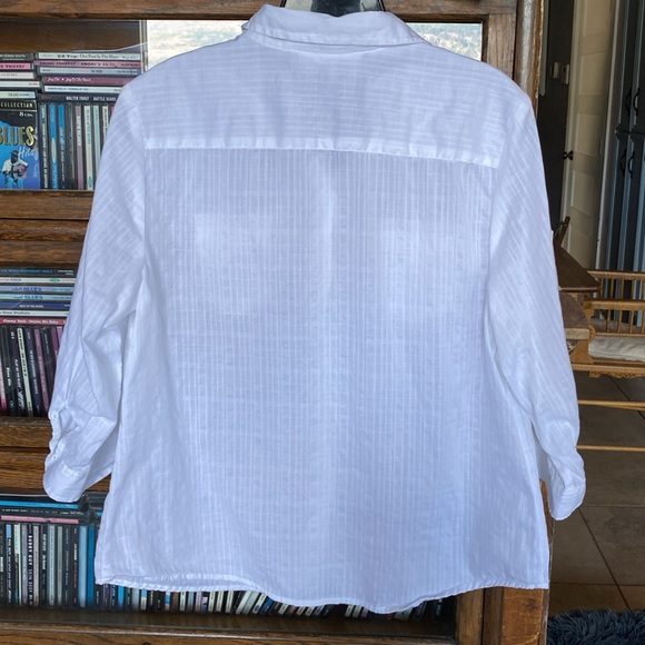 KAREN SCOTT PETITES 100% Semi-Sheer Cotton 3/4 Sleeve Button Down Shirt Large(P) - Picture 4 of 10